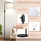 【Upgraded】 Dimmable Floor Lamp, 1000 Lumens LED Edison Bulb Included, Arc Black Floor Lamps for Living Room Modern Standing Lamp with White Shade, Tall Lamps for Living Room Bedroom Office Dining Room