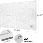 Bulletin Board, 36 x 24 inches Felt Board - Decorative Pin Board, Cork Board Alternative for Wall, 3' x 2' Foldable Self-Adhesive Vision Board with 20 Pushpins - Marble White