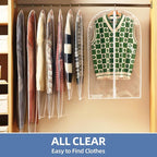 55" All Clear Garment Bags for Hanging Clothes, 12 Packs Dress Bags for Gowns, Plastic Waterproof Garment Covers with Zipper for Long Coats, Dresses, Trench (Set of 12)