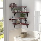 Corner Floating Shelves Wall Mounted Set of 4, Rustic Wood Storage Display Wall Shelves for Home Decor, Bathroom, Kitchen, Bedroom, Living Room, Office (Red)