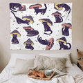 VUMIVI Funny Cat Mushroom Tapestry Retro 70s Hippie Style Cute Black Kitten Star Aesthetic Art Print Tapestry Wall Hanging for Living Room Bedroom Dorm Classroom Aesthetic Decor W80xL60in