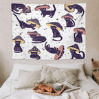 VUMIVI Funny Cat Mushroom Tapestry Retro 70s Hippie Style Cute Black Kitten Star Aesthetic Art Print Tapestry Wall Hanging for Living Room Bedroom Dorm Classroom Aesthetic Decor W80xL60in