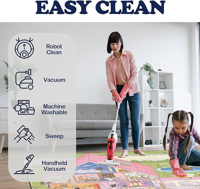 4x6ft Kids Doll House Play Rug,Non-Slip Faux Wool Carpet with Interactive English Words, Educational House Rooms Design for Playroom, Bedroom, Nursery Gift