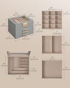 SONGMICS GISELLA Collection - Jewelry Box Organizer, 4-Layer Jewelry Storage with 3 Drawers, Shiny Metal Hardware, Glass Lid, Modern, 8 x 9.1 x 6.5 Inches, Dove Gray and Gold Color UJBC173G01