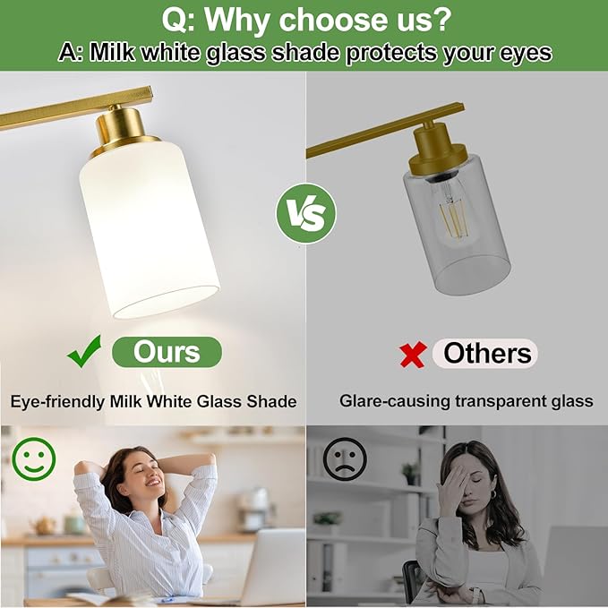 4-Light Bathroom Light Fixtures, Brushed Gold Vanity Light with Milky White Shades, Bathroom Lighting Fixtures Over Mirror, Modern Bathroom Wall Lamp for Mirror Living Room Cabinet Bedroom
