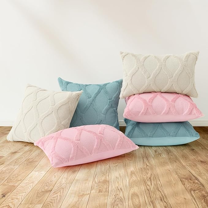 decorUhome Spring Euro Sham Throw Pillow Covers 22x22 Inch Set of 2, Soft Plush Faux Fur Wool Light Pink Couch Pillow Covers, Decorative Neutral Pillow Cases for Bed Sofa Living Room Valentines Decor