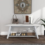 Industrial Entryway Bench Rustic Wood and Metal Storage Bench for Indoor Living Dining Room Bedroom Long Shoe Benches Seat (White)