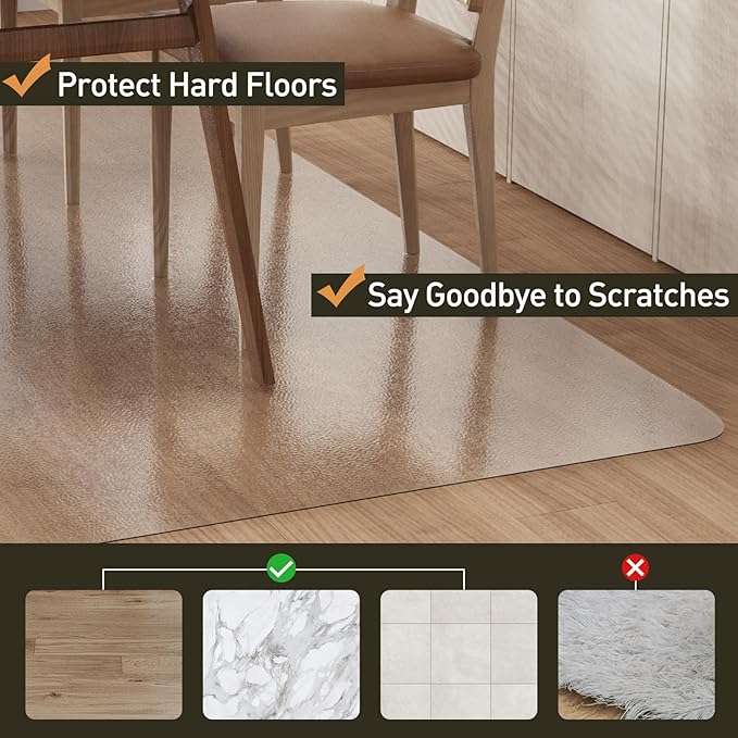 Clear Plastic Area Mat for Under Dining Table, 4'×6' Large No Slip Waterproof Vinyl Area Rug for Home, Anti-Spill Hard Floor Protector Cover, Splat Mat for Under High Chair, Easy Clean Floor Mat