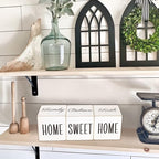 Rustic Home Decor - 4-Sided Wooden Blocks, Home Sweet Home&Thankful Grateful Blessed&Family Believe Faith&Love Live Laugh Sign, Modern Farmhouse Decorations for Shelf Tiered Tray Entryway Coffee Table