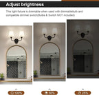 Kvhilw Bathroom Vanity Light, Matte Black Bathroom Light Fixtures, 2-Light Lighting Fixtures Over Miror, Modern Wall Sconce with Flared White Fabric Shade, E26 Socket(ETL Listed)