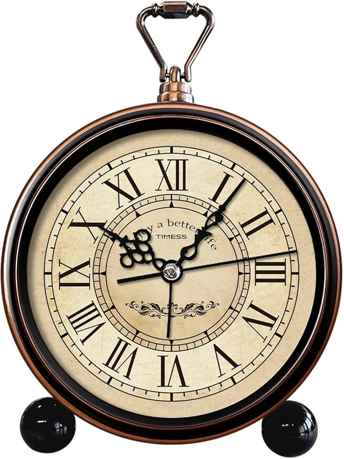 Vintage Analog Alarm Clock, 4.3" Silent Non-Ticking Quartz Desk Clock with Roman Numerals, Battery Operated Table Clock for Bedroom, Living Room, Office, or Gift (White)