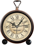 Vintage Analog Alarm Clock, 4.3" Silent Non-Ticking Quartz Desk Clock with Roman Numerals, Battery Operated Table Clock for Bedroom, Living Room, Office, or Gift (White)