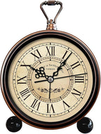 Vintage Analog Alarm Clock, 4.3" Silent Non-Ticking Quartz Desk Clock with Roman Numerals, Battery Operated Table Clock for Bedroom, Living Room, Office, or Gift (White)