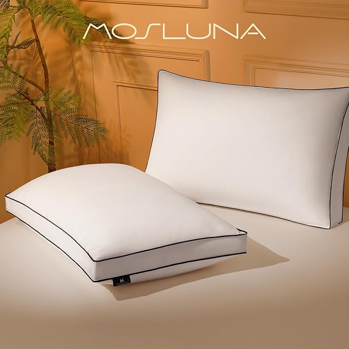 Feather Down Pillows Standard Size Set of 2 with Gusset, Luxury Hotel Collection Bed Pillow 2 Pack, Down Surrounded Gusseted Pillows for Sleeping, Fluffy for Side, Back Sleepers 18x24x2 in.