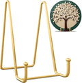 Plate Stands for Display-2 Pack 4 Inch Gold Metal- Book Holder & Book Stand for Table, Racks-Trendy & Sturdy Display Stand for Decorative Art Plate, Tablets-Picture Stand for Party Decor