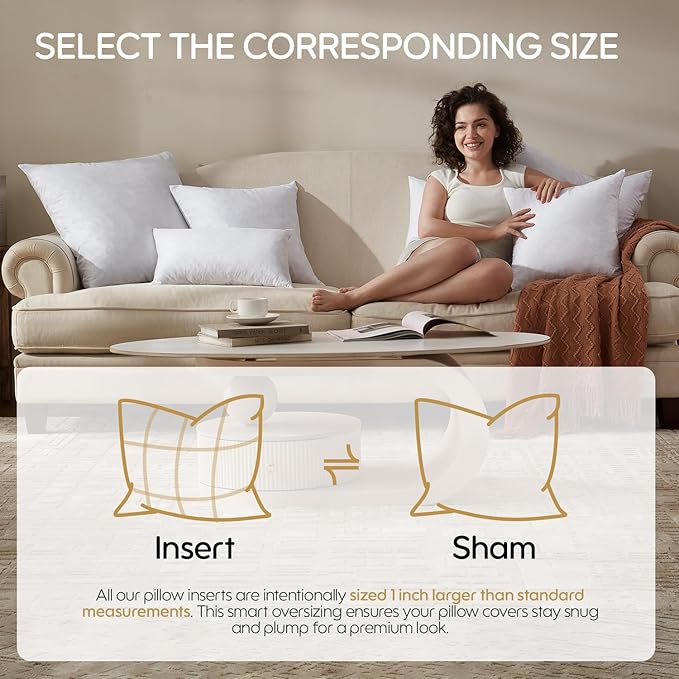 Feather Throw Pillow Inserts Set of 2, Soft Fluffy Square 24 x 24 Inches Decorative Pillow Insert, Feather and Down Filled Euro Pillows