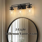 Emliviar 20.8 Inch Modern Bathroom Light Fixture in Black Finish, 3-Light Vanity Lighting Fixture with Clear Glass Shade, E26 Base, YCE238B-3W BK