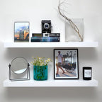 Homeforia White Floating Shelves 30 inch, High End Solid Real Wood 30inch Floating Shelf for Wall Mounted, White Wooden 30in Long Floating Shelves, Heavy Duty Bracket, 30 X 6.5 X 1.75 inches, Set of 4