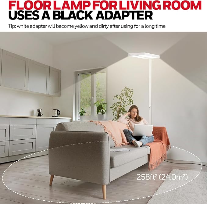Honeywell 16000LM LED Floor Lamp, 02E Max Sunturalux Eye-Caring Reading Standing Light, 155W Modern Natural Daylight 4000K Dimmable 77" Tall Floor Lamps for Living Room Kids Study Home Office