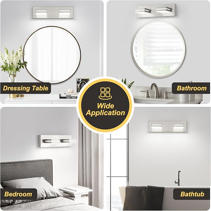 OKELI 2-Light Bathroom Vanity Light Fixture Brushed Nickel Modern Mirror Front Lamp for Bathroom, Stairs, Hallway Bedside Dimmable Cold White 24W ETL Listed, 350° Adjustable Lamp Head