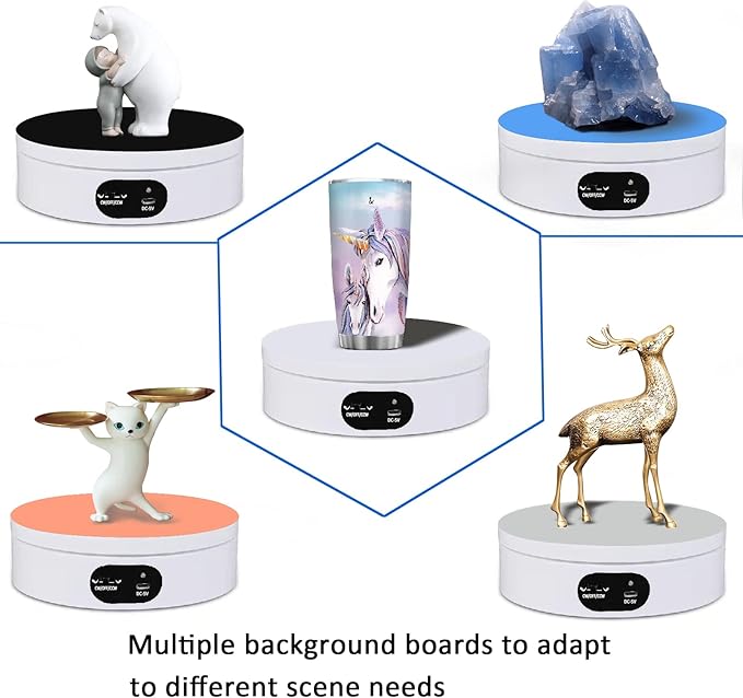 YVV Electric Rotating Display Stand 360°Automatic Mute Photography Rotating Turntable Stand,Cup Display Turner Stand, Rotating Base for Glitter Tumblers Making Supplies Spinner, Record Video 16CM