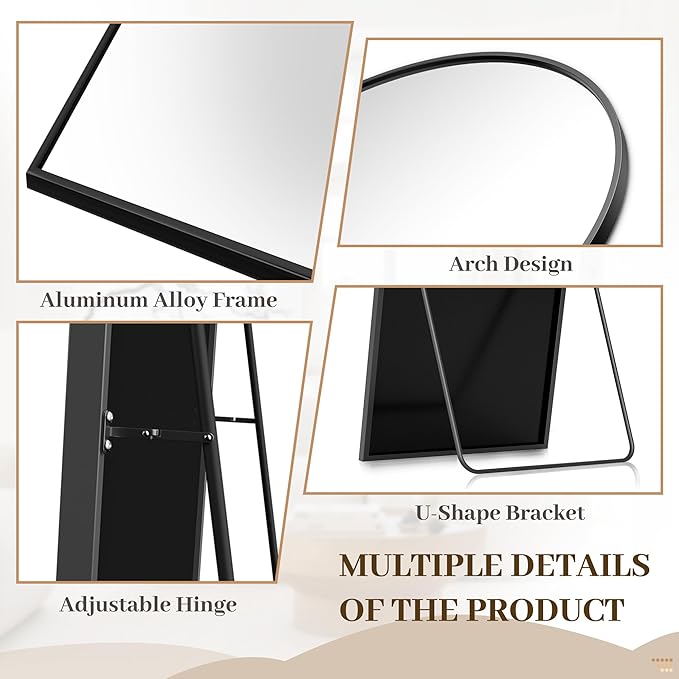 Suidia Arched Full Length Mirror, 86"x46" Floor Mirror Freestanding, Floor Standing Full Body Mirror with Stand for Bedroom, Hanging Leaning Mounted for Living Room Cloakroom, Black