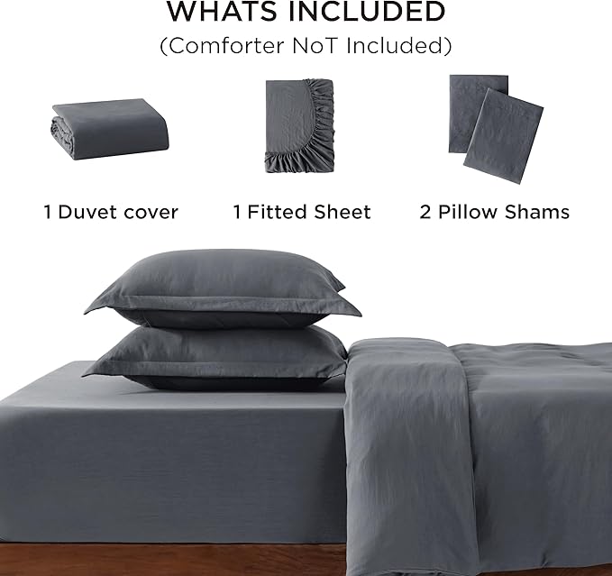 Bedsure Duvet Cover King Size with Fitted Sheet - 4 Pieces Prewashed Cotton-Like Extra Soft Bedding Set, Includes 1 Duvet Cover 104x90 Inches, 2 Pillow Shams, 1 Fitted Sheet, Dark Grey