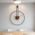 Modern Minimalist Wall Clock, Black Metal Ring and Wooden Face, Natural Style Silent Non-Ticking for Living Room, Bedroom, Office Decor, 21.6"x28.7"