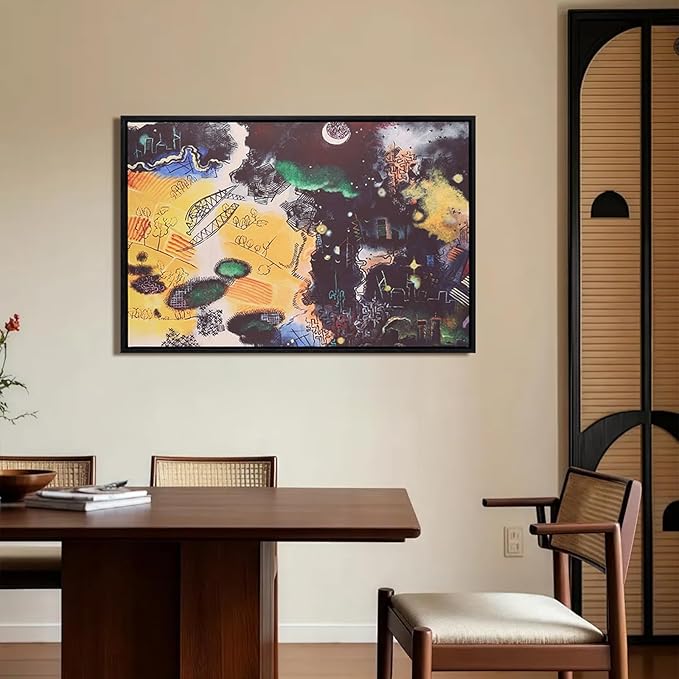 Charouse 1 Piece Framed Wall Decor Painting Gold Black Abstract Modern Pastoral Artistic Wall Art for Living Room Office Bedroom Cafes Urban Fields Sky Pictures Christmas GIft Wall Decor 24 * 16 Inch