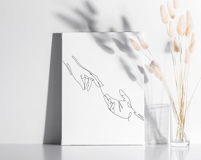 Minimalist Reaching Hands Wrapped Canvas Wall Art Continuous Line Drawing Connection 12x16 Inch Gallery Stretched Modern Aesthetic Home Art Decor