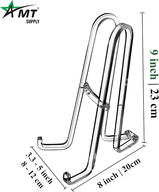 AMT 9 Inch Acrylic Plate Display Stand - Holder Frame, Picture, Decorative Plate, Book, Photo Easel