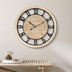 Maxstar 20'' Wall Clock for Living Room Decor, Ultra-Silent Rustic Wooden Farmhouse Wall Clock with Metal & Real Wood Frame, Battery Operated, for Kitchen Bedroom Office, Arabic Numerals