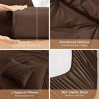 Sasttie Queen Comforter Set, 7-Piece Bed in a Bag, Pintuck Bedding Sets for All Season, Includes Comforter, Flat Sheet, Fitted Sheet, Pillowcases and Pillowshams, Dark Brown