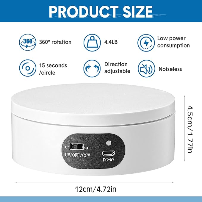 Hoteam Turner Cup Rotating Display Stand for Epoxy Glitter Tumbler Display Turner 360 Degree Tumbler Spinner Automatic Spinning Rotating Platform Mute Photography Turntable(White,6 Pcs)