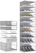 FAHKNS Foldable Shoe Rack,Portable Shoe Organizer Storage Cabinet with Magnetic Clear Door,No Assembly for Entryway Living Room and Bedroom 9 Tiers 16 Pairs