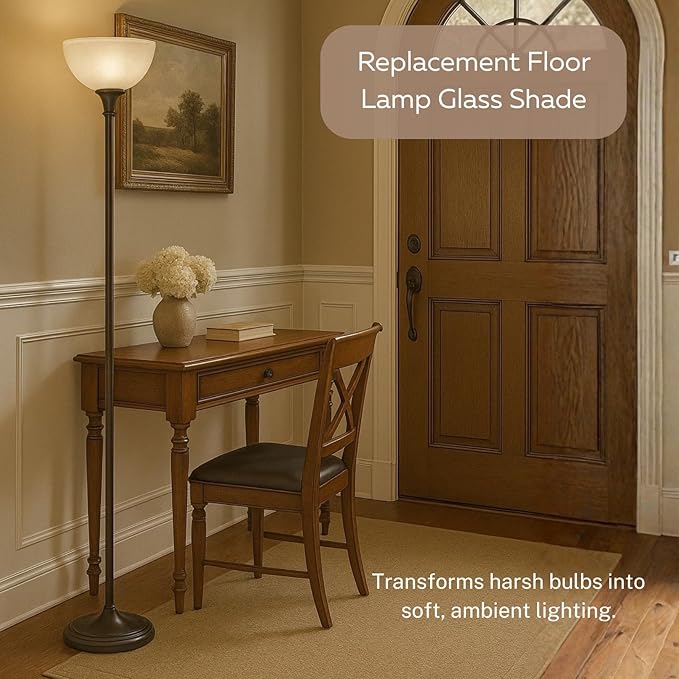 LIGHTACCENTS Glass Lamp Shade Replacement for Floor Lamp – Frosted Glass, 12” Diameter, 1.72” Opening, 4.75” Height – Lamp Shade for Floor Lamps, Replacement Glass for Floor Lamps (White)
