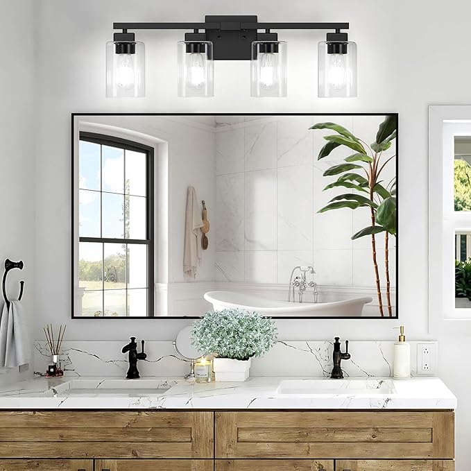 BesLowe 27" 4-Light Bathroom Light Fixture, Modern Black Bathroom Vanity Light, Bathroom Lighting Fixtures Over Mirror, Matte Black Wall Lamp, Wall Lights for Living Room Bedroom Hallway