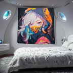 HOUHUANG Anime Fluorescent Tapestry - 59x59 Inches Large Wall Hanging for Room Decoration, Glow-in-the-Dark Trippy Boho Style with Blacklight Effects, Perfect for Bedroom and Custom Tapestry Lovers (Ninja Girl )
