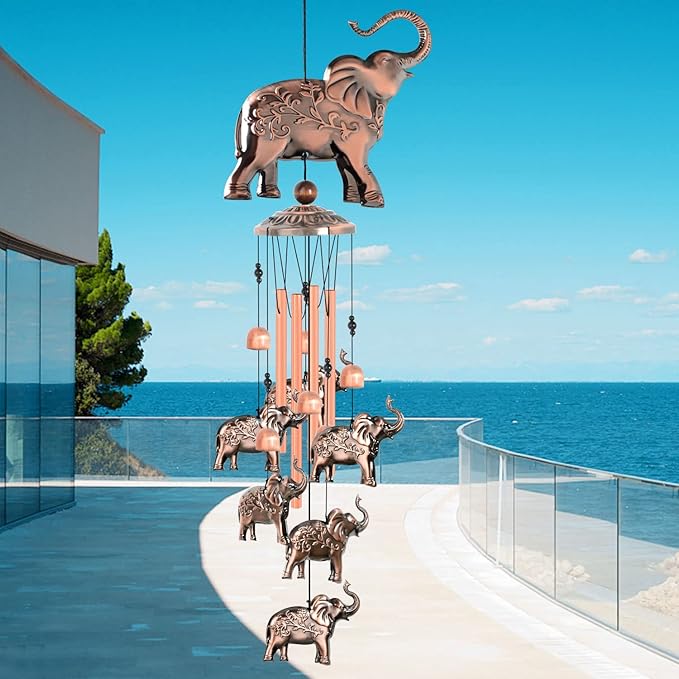 JOBOSI Elephant Wind Chimes, Elephant Room Decor Garden Decor Patio Decorations with S Hook Gifts for mom Women Grandma Friends Mother