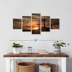 Elephant Stock Cross Silhouettes Wall Art Multi Piece Canvas - 5 Panel Christian Pictures Decor - Digital Design Canvas Print - Christian Wall Decor - 29" X 12"