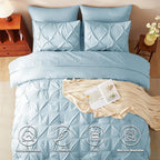 CozyLux Full Size Comforter Sets Light Blue, 7 Pieces Pintuck Bed in A Bag Blue Comforter Full Size, Pinch Pleat Bedding Sets with All Season Comforter, Sheets, Pillowcases & Shams