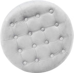 Homepop Home Decor | Upholstered Round Velvet Tufted Foot Rest Ottoman | Ottoman with Storage for Living Room & Bedroom | Decorative Home Furniture, Gray Small