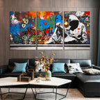 Novatique Colorful Graffiti Wall Art Street Wall Decor Graffiti Painting Picture Banksy Style Wall Art Modern Home Decor for Bedroom Living Room Office, 24"x 36"x 3Pcs