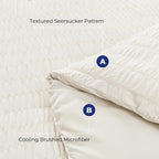 HYMOKEGE Ivory California King Comforter Set Seersucker 7 Pieces, All Season Luxury Bed in a Bag for Bedroom, Bedding Set with Comforters, Sheets, Pillowcases & Shams