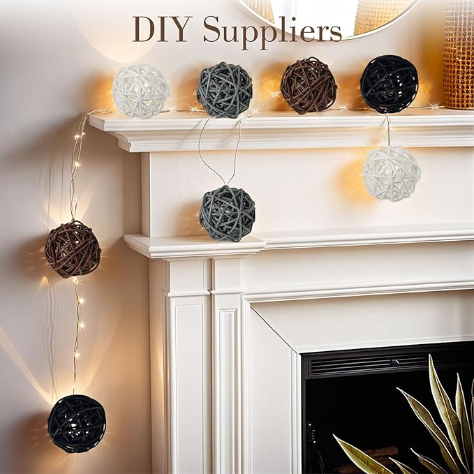 DomeStar 24PCS Brown Decorative Balls for Bowl Centerpiece, 2 Inch Rattan Balls Bowl Fillers Decor - Wicker Twig Orbs Spheres, Wedding Home Vase Table Decor
