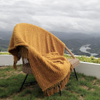Ultra Soft Cozy Sherpa Throw Blanket, Light Weight Warm Decorative Throw Blanket with Tassel, Mustand Yellow Pattern Reversible Boho Style Blanket for Sofa, Couch, Bedroom,Travel, 60”x80”