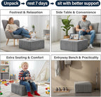 Tiita Suqre Stuffed Pouf Ottoman, Stripe Poufs 21×21×10 inch with Foam Chunk Filling, Floor Bean Bag Floor Chair Storage for Living Room Bedroom Home Decor, Grey