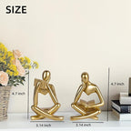 Reading Thinker Statue, Sculptures Abstract Art Ornament, Modern Aesthetic Figurine Decoration Set of 2 Status for Home Living Room Bedroom Office Shelf Table Desk Bookshelf Decor (Gold)