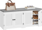 VASAGLE Shoe Storage Bench with Cushion, 3-Tier Entryway Bench with Padded Seat, Doors, Adjustable Shelves, 14 x 47.6 x 20.7 Inches, for Hallway, Bedroom, Cloud White and Dove Gray ULSB048WB01