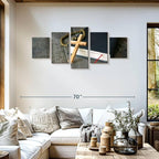 Elephant Stock Cross Canvas - 5 Panel Christian Pictures Decor - Canvas Print Wall Decor - Christian Cross Wall Art - 55" X 24"